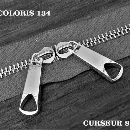 M5 25-55cm gris , fermeture grise double curseurs sur glissiere argentée brillante , special sac sur mesure 25 30 35 40 45 50 55 cm