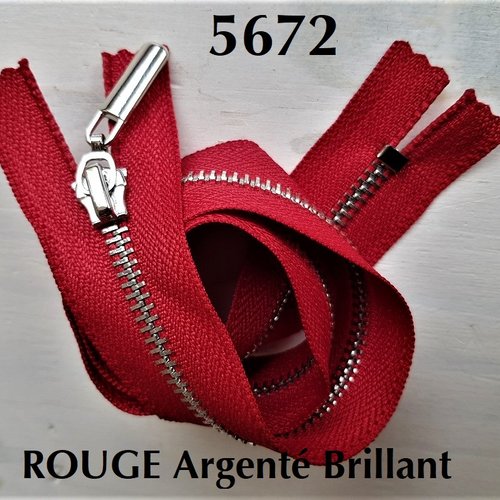 M5 25-65cm rouge , fermeture à glissiere argentée brillante , special sac sur mesure 25 30 35 40 45 50 55 60 65 cm