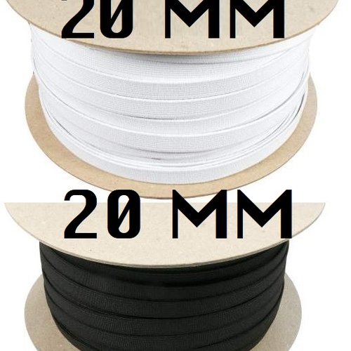 Elastique plat blanc de qualité 20 mm vendu au mètre ,  largeur 2 cm