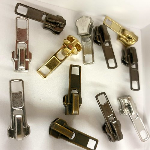Lot de 12 curseurs autolock no 5 pour fermeture à dents métal bronze , nickel , laiton ou canon ,