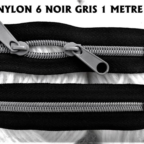 N6o 20-85cm gris et noir , fermeture noire special sac à glissiere spirale grise 6 mm sur mesure , double curseurs dos à dos