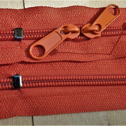 N6o 20-85cm orange foncé , fermeture special sac à glissiere spirale 6 mm sur mesure , double curseurs dos à dos