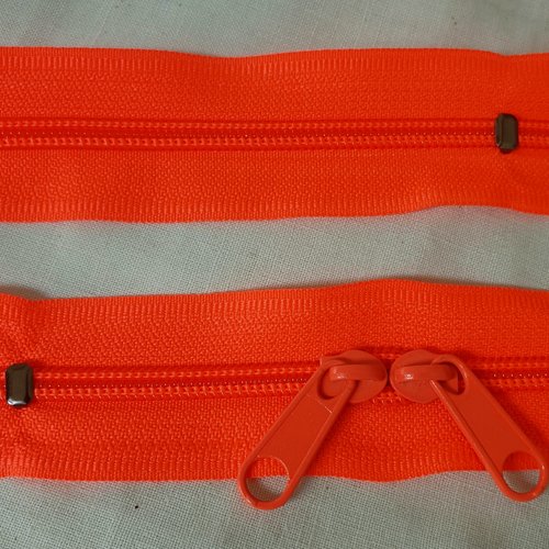 N6o 20-85cm orange fluo , fermeture special sac à glissiere spirale 6 mm sur mesure , double curseurs dos à dos