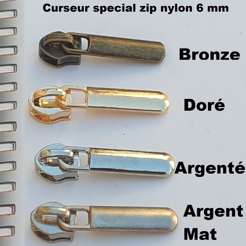 Curseurs libres massif pour fermetures nylon 6 mm coloris argenté , argent , bronze ou doré