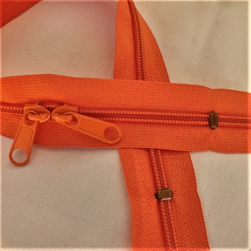 N6o 20-85cm orange vif , fermeture special sac à glissiere spirale 6 mm sur mesure , double curseurs dos à dos