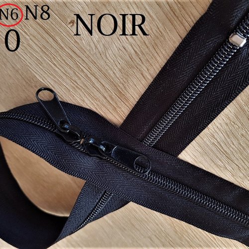 N6o 20-85cm noir , fermeture noire special sac à glissiere spirale 6 mm sur mesure , double curseurs dos à dos