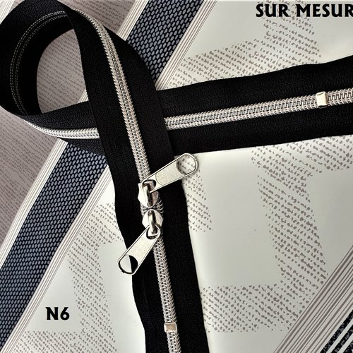 N6o 20-85cm noir argent , fermeture special sac à glissiere spirale 6 mm sur mesure , double curseurs dos à dos
