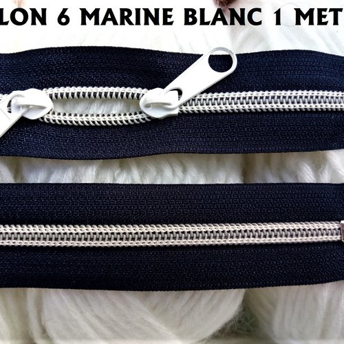 N6o 20-85cm marine blanc , fermeture bicolor bleu et blanche special sac à glissiere spirale 6 mm sur mesure , double curseurs dos à dos