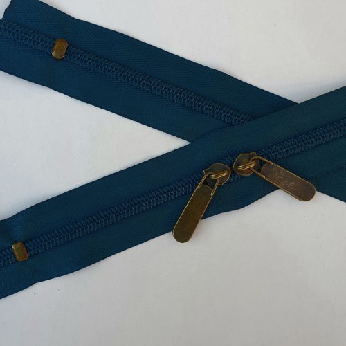 Fermeture bleu canard speciale sac à double curseurs bronze , sur mesure de 20 à 100 cm