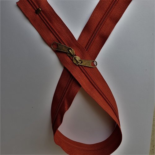 N6o 20-85cm marron orangé bronze , fermeture special sac à glissiere spirale 6 mm sur mesure , double curseurs dos à dos