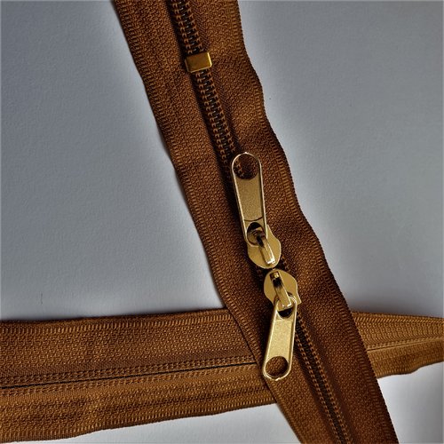 N6o 20-85cm camel doré , fermeture special sac à glissiere spirale 6 mm sur mesure , double curseurs dos à dos