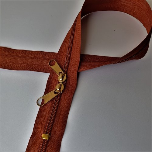 N6o 20-85cm marron orangé doré , fermeture special sac à glissiere spirale 6 mm sur mesure , double curseurs dos à dos