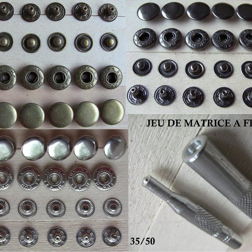 24 boutons pressions + 2 outils de pose à frapper , bronze , canon ou argenté 15mm