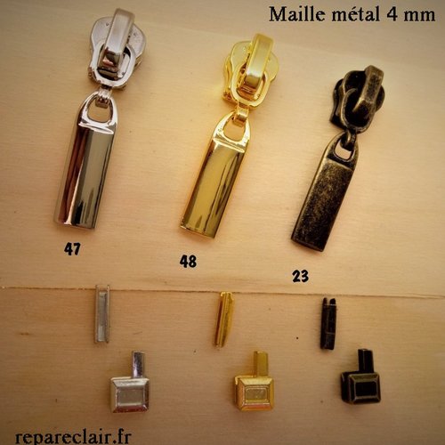 Kit m3 fabrication ou reparation fermeture à glissière métal doré , argenté ou bronze  curseur + boitier + manchon + 2 arrets