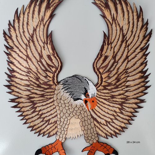 Grand ecusson aigle brodé thermocollant ou à coudre 28 x 24 cm