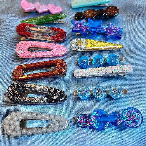 Barrettes à cheveux en résine, paillettes et fleurs séchées - pour filles et femmes