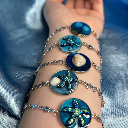 Bracelet avec pendentif en résine - motif marin, océan, été - 2 acheté 1 gratuit