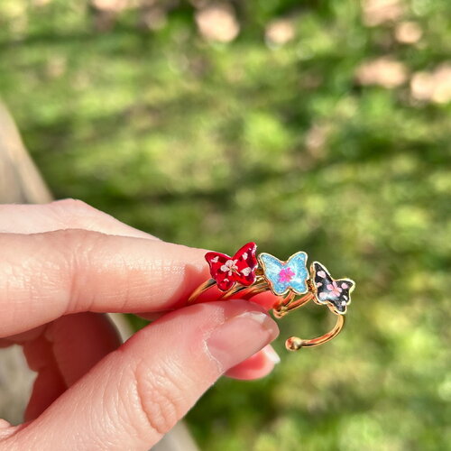 Bague réglable doré et boucles d'oreilles en forme de papillon - parure de bijoux pour femme