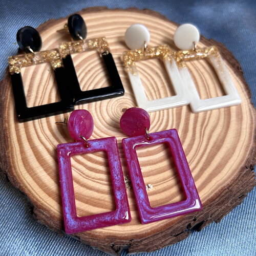 Boucles d'oreilles rectangulaires en résine -  idée de cadeau pour les femmes