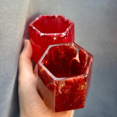 Vase, pot, porte-stylos, organisateur bureau - hexagone en résine