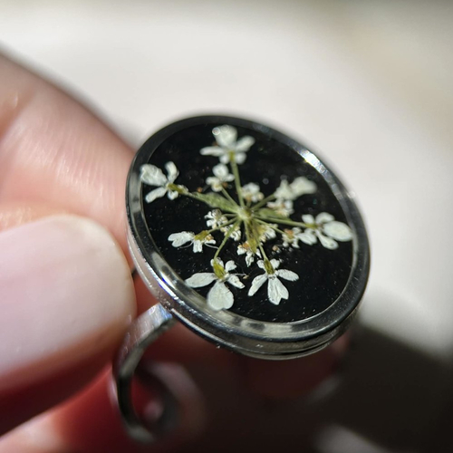 Bague argenté ajustable - fleurs séchées
