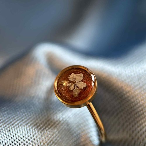 Bague ajustable doré - fleur naturelle séchées