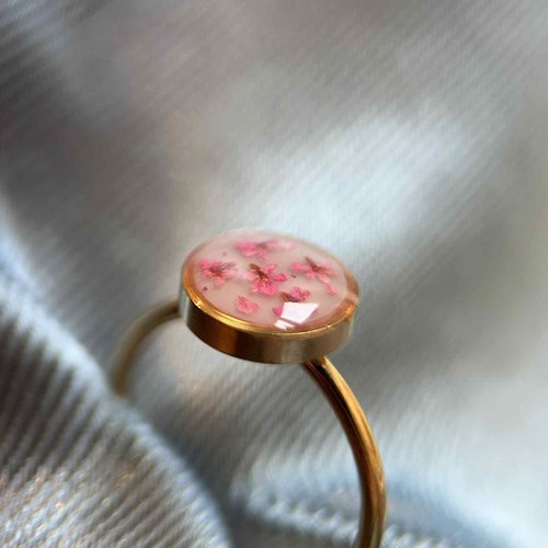 Bague ajustable doré - fleurs naturelles séchées