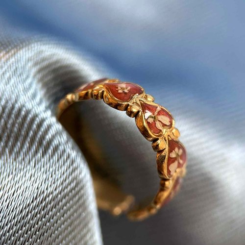 Bague doré ajustable - cœurs avec des fleurs séchées