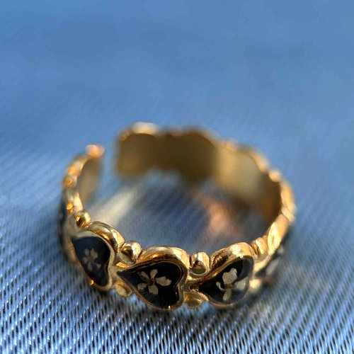 Bague doré ajustable - cœurs avec des fleurs séchées