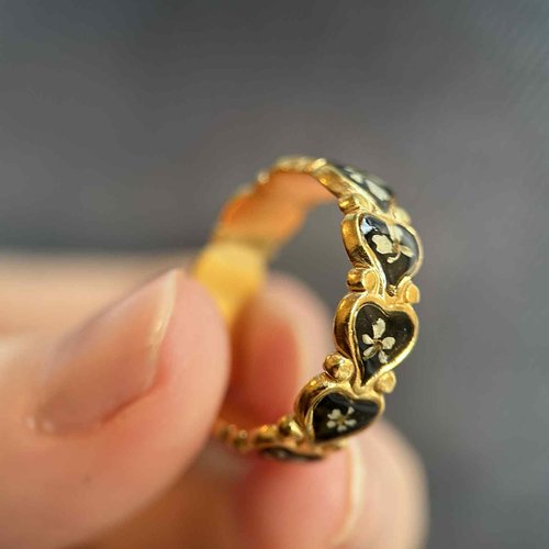 Bague doré ajustable - cœurs avec des fleurs séchées