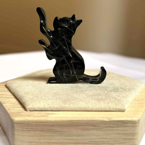 Broche chat noir - flocon pissenlit