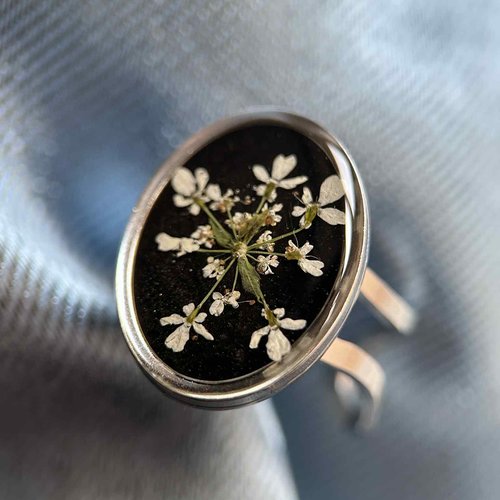 Bague argenté ajustable - fleurs séchées
