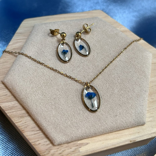 Parure de bijoux avec fleurs séchées - cadeau femme