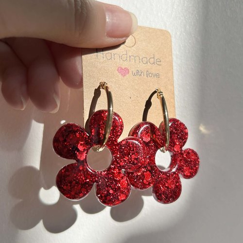 Boucles d'oreilles créoles doré en acier inoxydable avec pampilles fleurs