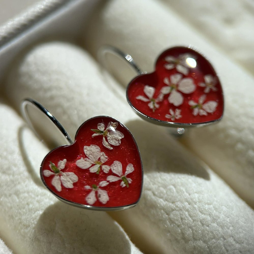 Boucles d'oreilles pendantes en forme de cœur - fleurs séchées