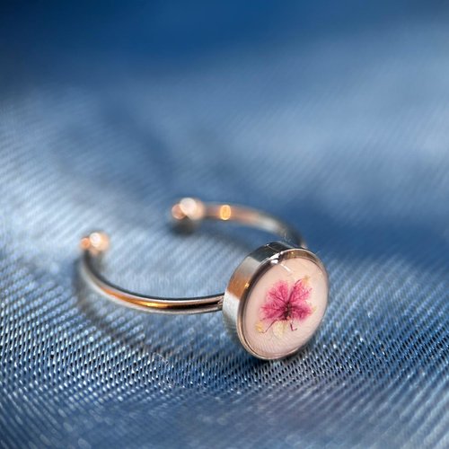 Bague argenté ajustable avec fleurs sechées