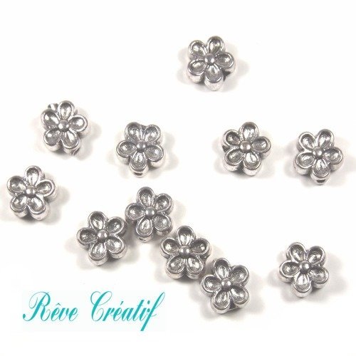 20 Perles Intercalaires Fleur Flower 6mm en métal argenté Création