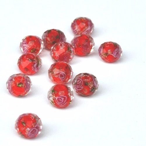 10 Perles Rouges Rondes Rondelles à facettes Fleuries Sable d/'Or 10mm x 7mm