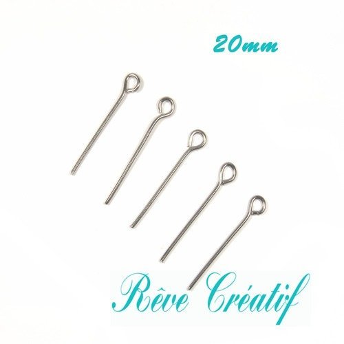 Lot de 20 Clous Tige à OEIL 5cm Argenté pour Création de Bijoux