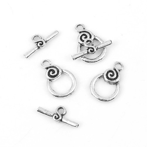 4 10 ou 20 Fermoirs Toggle Spirale 18mm x 12mm barre 17x7mm en métal argenté