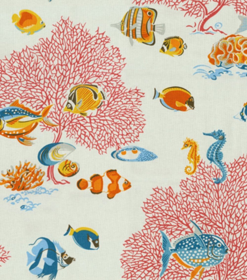 Tissu Bord De Mer Au Mètre Tissu ameublement blanc, avec poissons, style bord de mer - Un grand marché