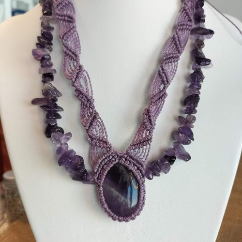 Collier micro macramé améthyste
