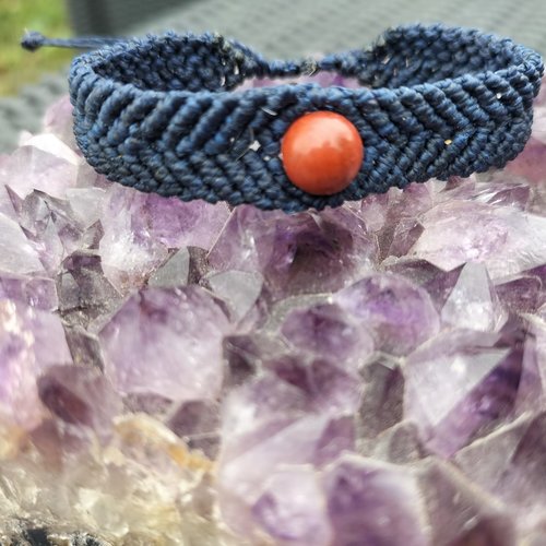 Bracelet micro macramé jaspe rouge