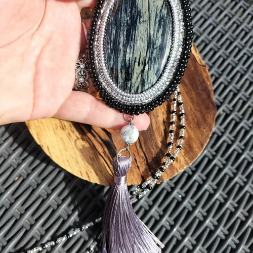 Sautoir jaspe silver leaf