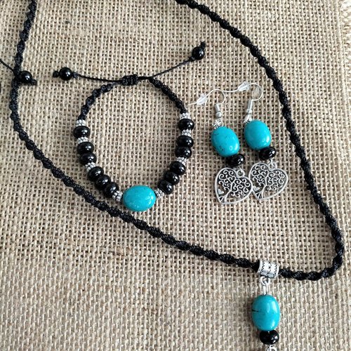 Parure onyx, turquoise