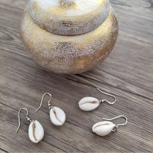 Boucles d'oreilles en argent coquillage cauris