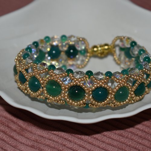 Bracelet agate verte et facette de bohème