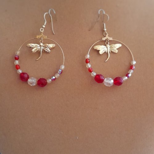 Boucle d'oreille anneau libellule