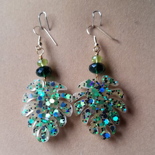 Boucles d'oreilles feuilles de philodendron