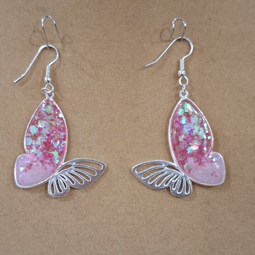 Boucles d'oreilles papillons rose